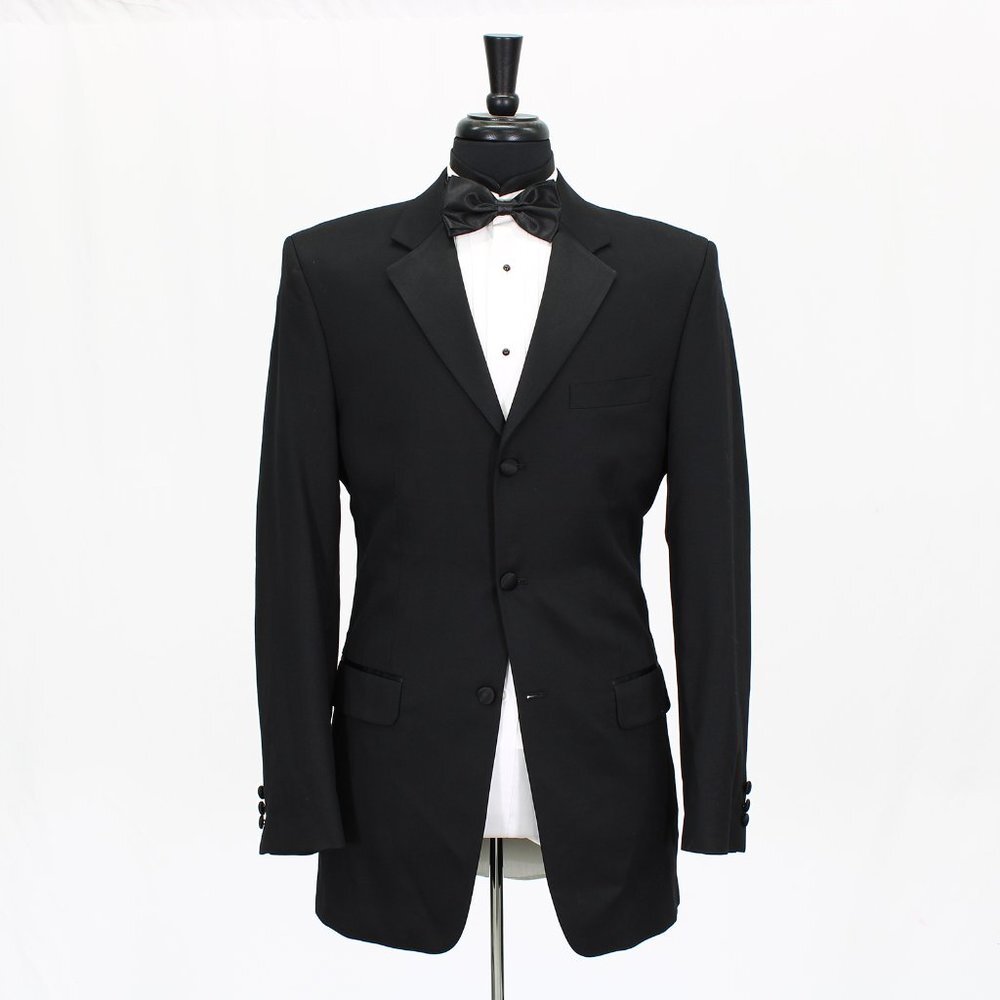 Jones New York 38L Black Solid 3-Button Tuxedo Blazer Jacket B986